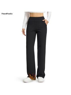 Fleece Lined Wide Leg Dressy Casual Pants Tall Inseam 32-36